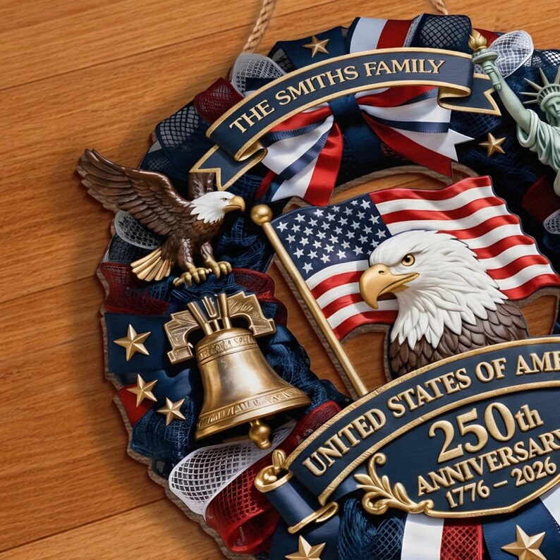 ❤️🇺🇸 Veteran Handmade Patriotic Wood Wreath – 1776–2026 America 250