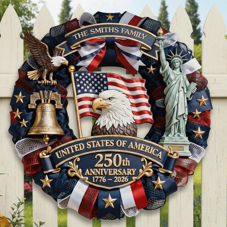 ❤️🇺🇸 Veteran Handmade Patriotic Wood Wreath – 1776–2026 America 250