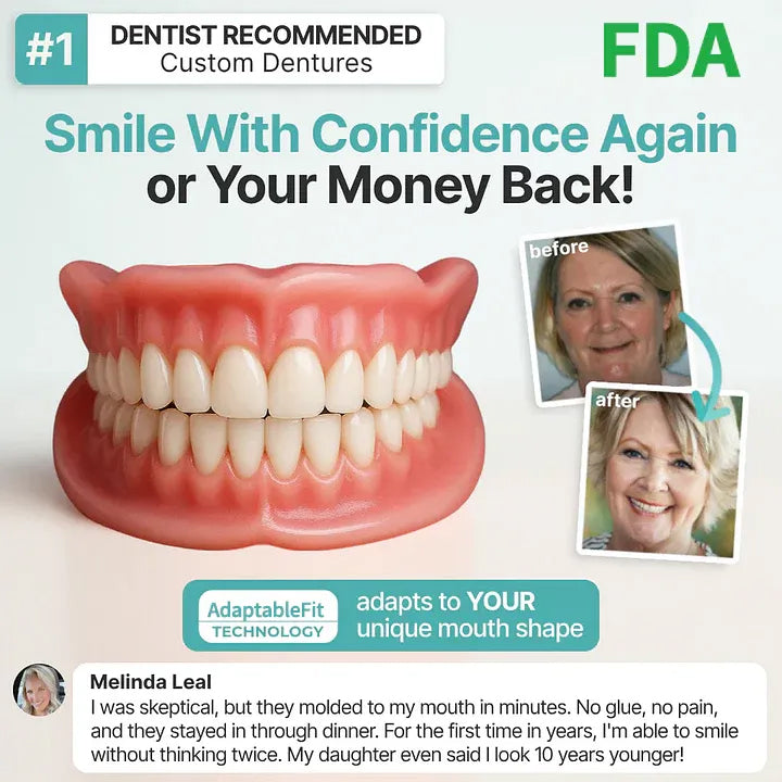 Perfect Dentures with AdvancedSize & Shape Memory Fit /Automatically locks to theappropriate size, perfectly fittingevery mouth.