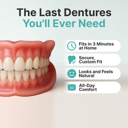 Perfect Dentures with AdvancedSize & Shape Memory Fit /Automatically locks to theappropriate size, perfectly fittingevery mouth.